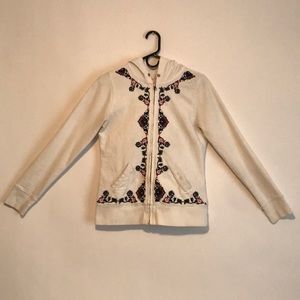 Lucky Brand White Embroidered Zip Hoodie